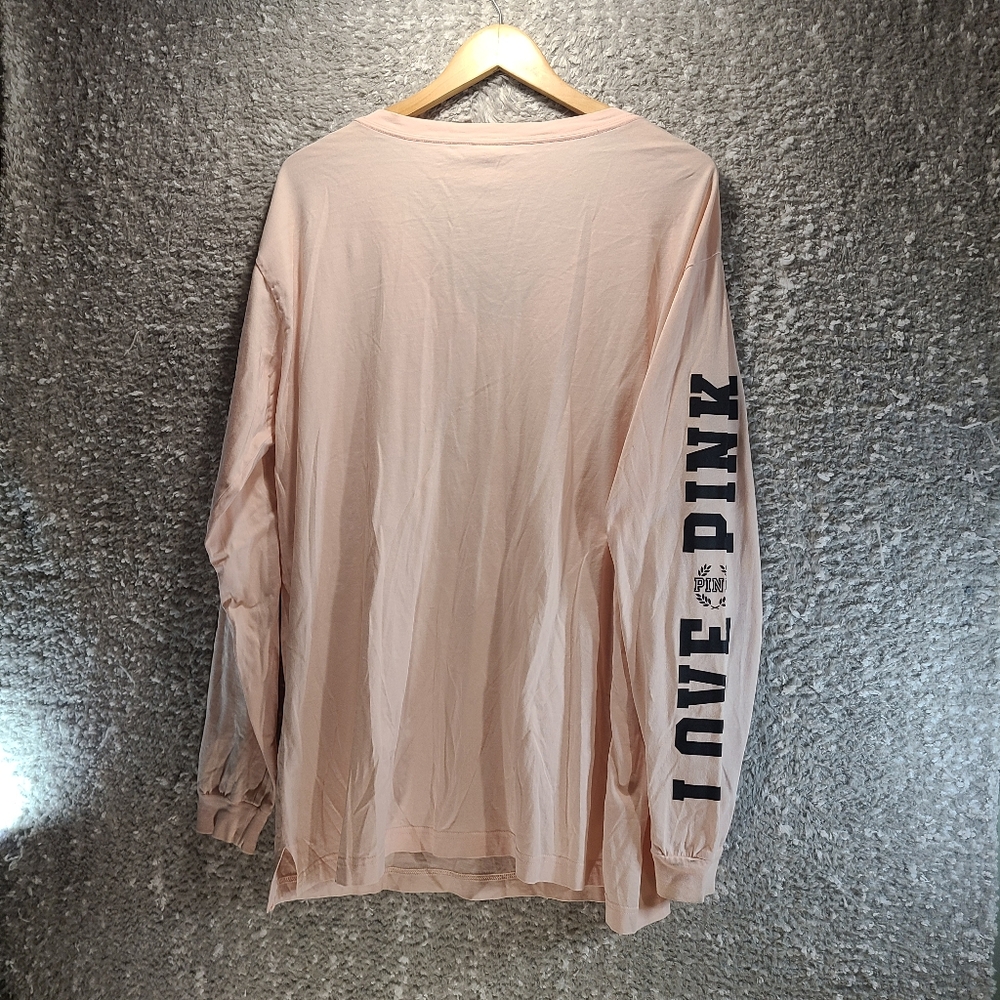 Love Pink V Neck Oversized Long Sleeve Blush Pink Pocket Tee Size‎ Medium Cotton